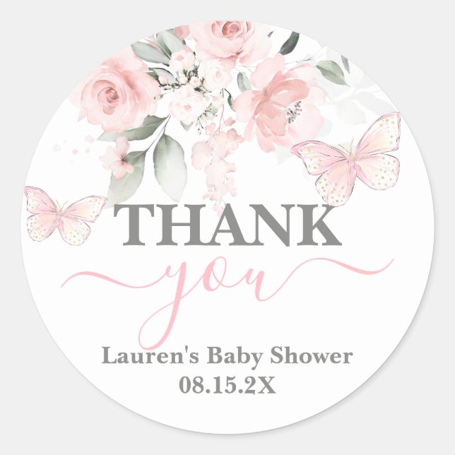 Butterfly Baby Shower Classic Round Sticker (Front)