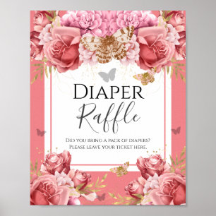 Butterfly Baby Shower Diaper Raffle Party Sign