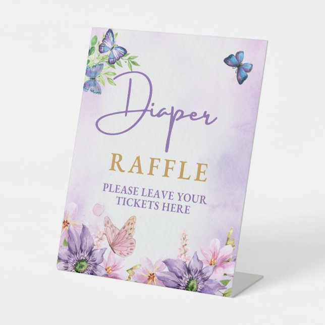 Butterfly Baby Shower Diaper Raffle Pedestal Sign (Front)