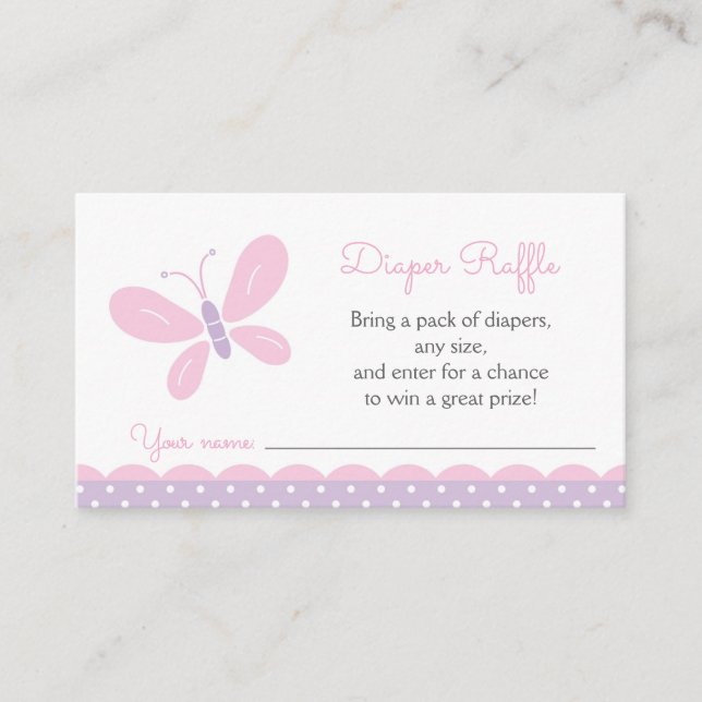 Butterfly Baby Shower Diaper Raffle Ticket Enclosure Card (Front)