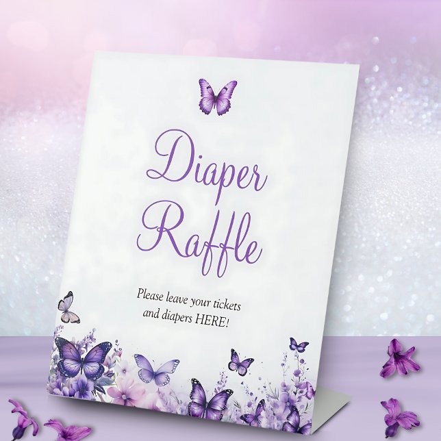 Butterfly Baby Shower Diaper Raffle Ticket Pedestal Sign (Creator Uploaded)
