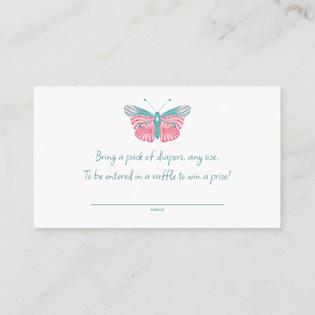 Butterfly baby shower diaper raffle tickets enclosure card (Back)