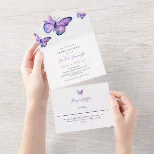 Butterfly Baby Shower Elegant Minimalist Simple All In One Invitation