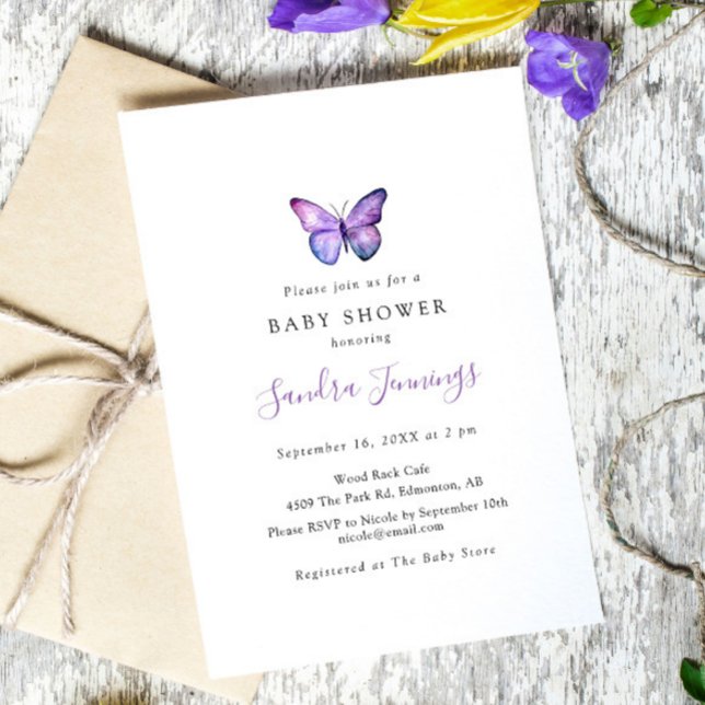 Butterfly Baby Shower Elegant Minimalist Simple Invitation (Creator Uploaded)