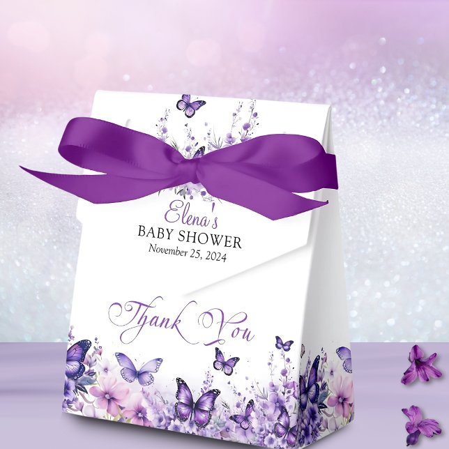 Butterfly Baby Shower Elegant Purple Floral Favour Box (Creator Uploaded)