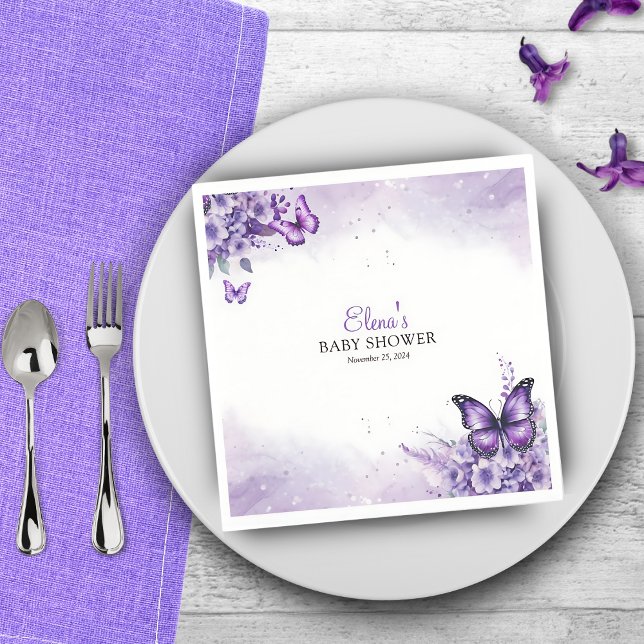 Butterfly Baby Shower Elegant Purple Floral Napkin (Creator Uploaded)