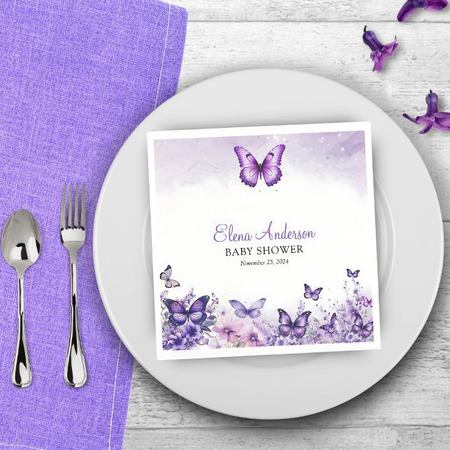 Butterfly Baby Shower Elegant Purple Floral Napkin (Creator Uploaded)