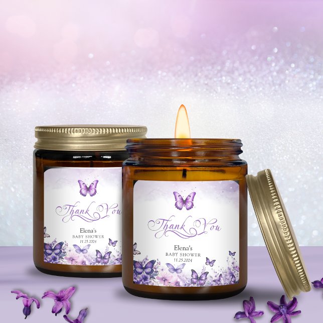 Butterfly Baby Shower Elegant Purple Floral Square Sticker (Creator Uploaded)