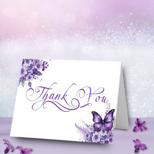 Butterfly Baby Shower Elegant Purple Floral Thank You Card