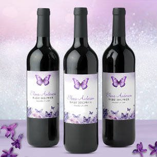 Butterfly Baby Shower Elegant Purple Floral Wine Label