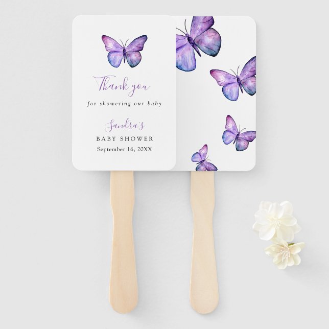 Butterfly Baby Shower Elegant Thank you Script   Hand Fan (Front and Back)