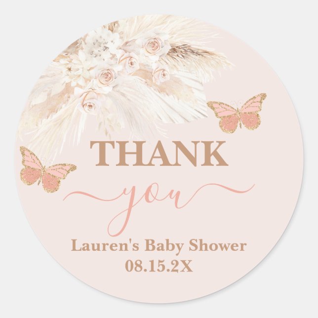 Butterfly Baby Shower Girl Classic Round Sticker (Front)