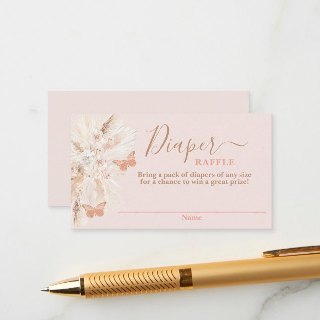 Butterfly Baby shower Girl Diaper Raffle Card (Front/Back In Situ)