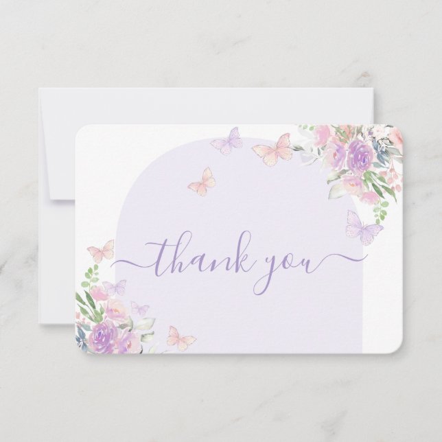 Butterfly Baby Shower Girl Flat Thank You Card (Front)