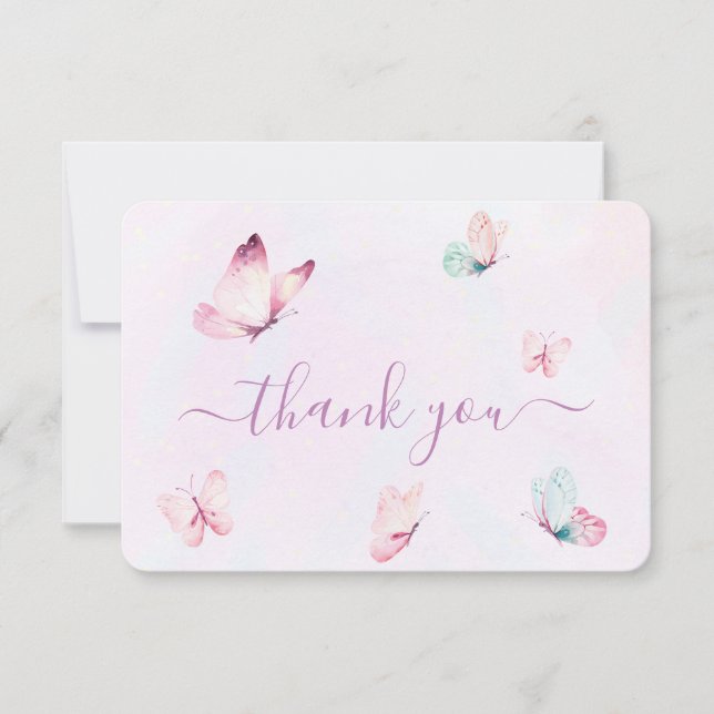 Butterfly Baby Shower Girl Flat Thank You Card (Front)