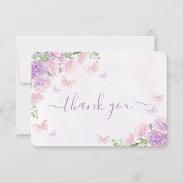 Butterfly Baby Shower Girl Flat Thank You Card (Front)