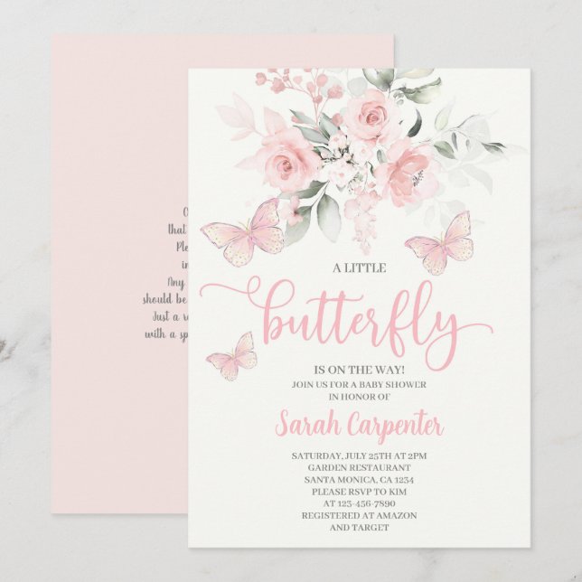 Butterfly Baby Shower Girl Invitation (Front/Back)