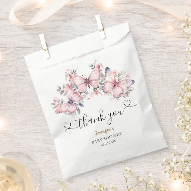 Butterfly Baby Shower Girl Pink  Favour Bags (Clipped)