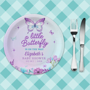 Butterfly Baby Shower Girl Pink & Lavender flora Paper Plate