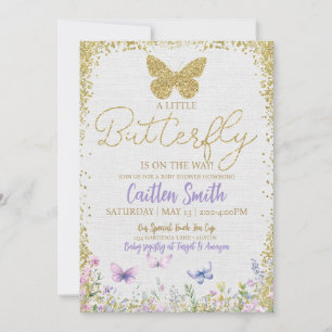 Butterfly Baby Shower Girl Purple Floral Baby Gold Holiday Card