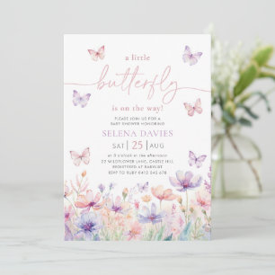 Butterfly Baby Shower Girl Purple Pink Flower Invitation