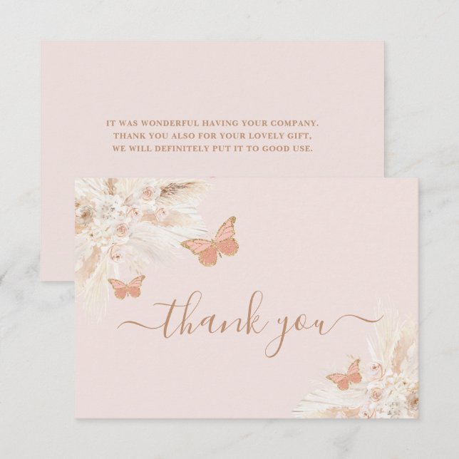  Butterfly Baby Shower Girl Thank You Card (Front/Back)