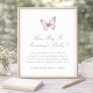  Butterfly Baby Shower Guess How Big Mummy's Belly Poster