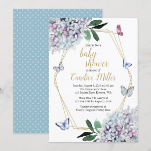 butterfly baby shower hydrangea floral garden invitation