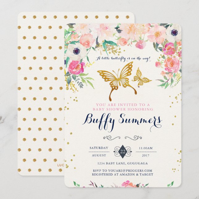 Butterfly Baby Shower Invitation (Front/Back)