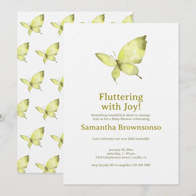 Butterfly Baby Shower Invitation (Front/Back)
