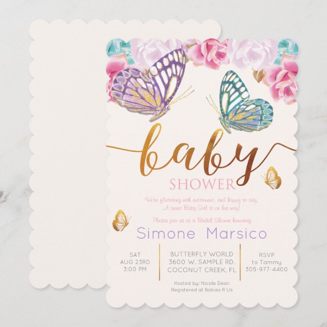 Butterfly Baby Shower Invitation (Front/Back)