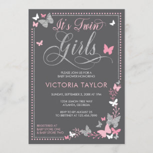 Butterfly Baby Shower Invitation for Twins