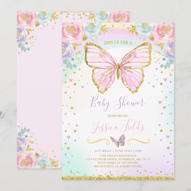 Butterfly Baby Shower Invitation Girl Baby Shower (Front/Back)