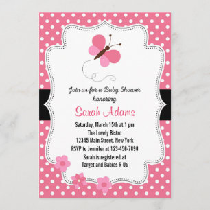 Butterfly Baby Shower Invitation Pink