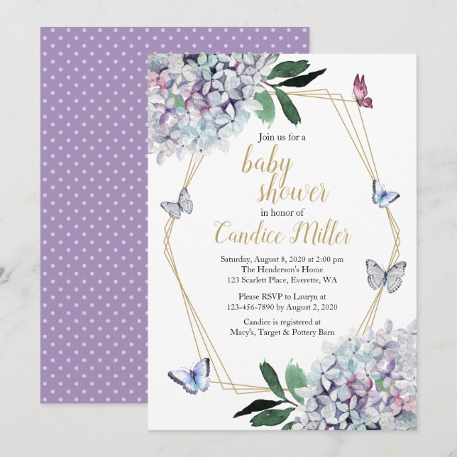 butterfly baby shower invitation purple invites (Front/Back)