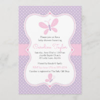Butterfly Baby Shower Invitation purple pink