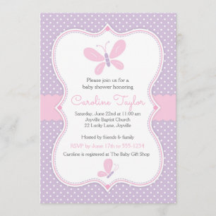 Butterfly Baby Shower Invitation purple pink