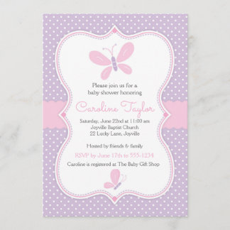 Butterfly Baby Shower Invitation purple pink