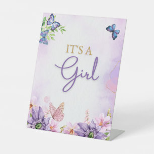 Butterfly Baby Shower It's A Girl Pedestal Sign