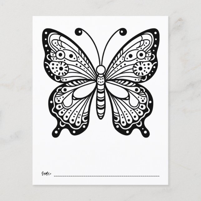Butterfly Baby Shower Kids Activity Colouring Page (Front)