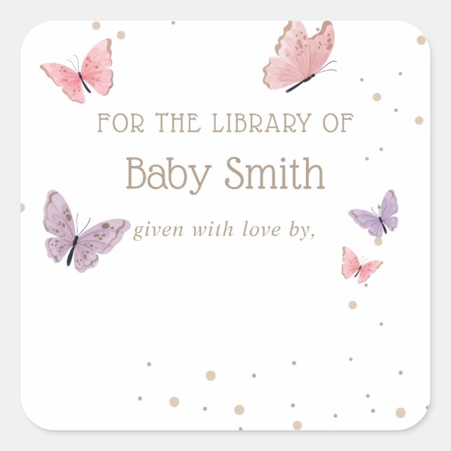 Butterfly Baby Shower Library Square Square Square Sticker (Front)