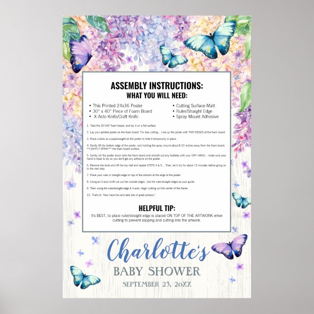 Butterfly Baby Shower Photo Prop Frame Foam Boards Poster (Front)