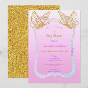 Butterfly Baby Shower Pink and Gold Glitter Invitation