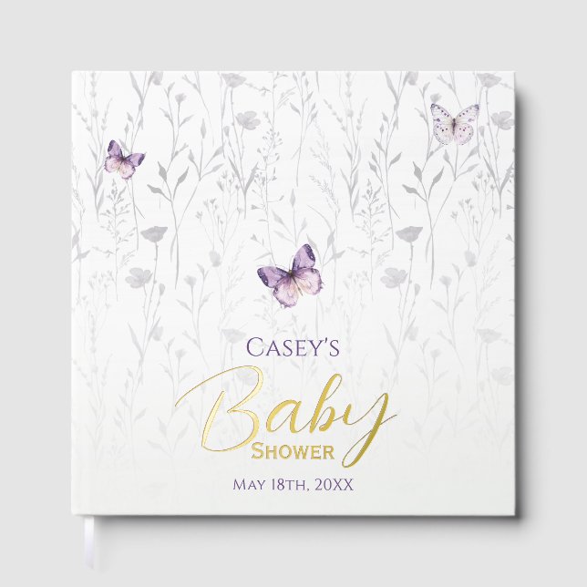 Butterfly Baby Shower Purple Boho Floral Guest Book (Front)