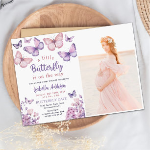 Butterfly Baby Shower Purple Floral Girl Photo Invitation