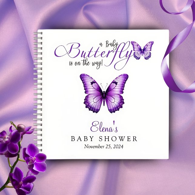 Butterfly Baby Shower Purple Floral Guest Book (Creator Uploaded)