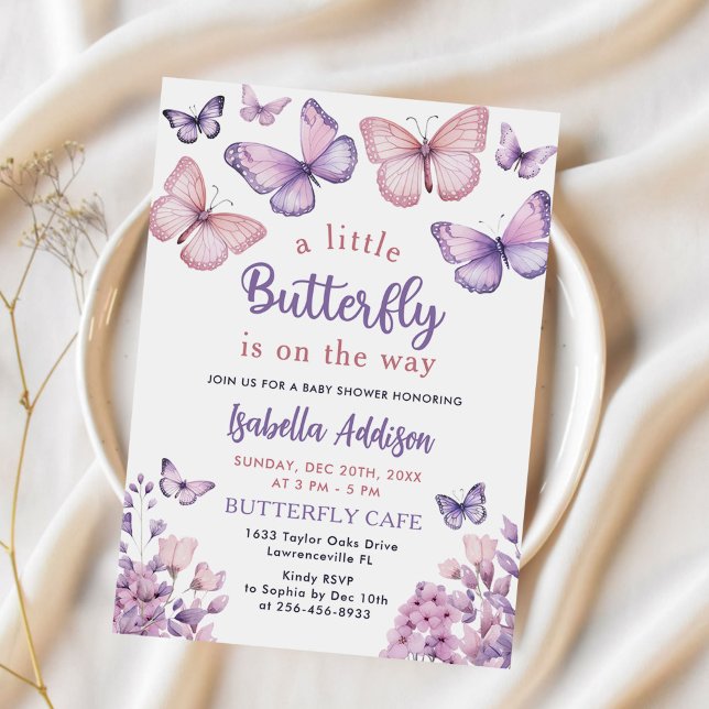 Butterfly Baby Shower Purple Floral Pink Girl Invitation (Creator Uploaded)
