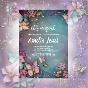 Butterfly Baby Shower Purple Invitation