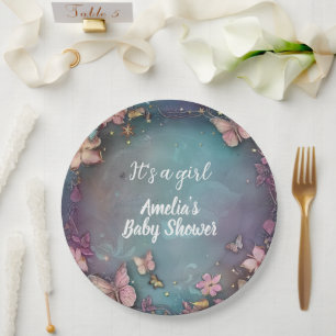 Butterfly Baby Shower Purple Paper Plate