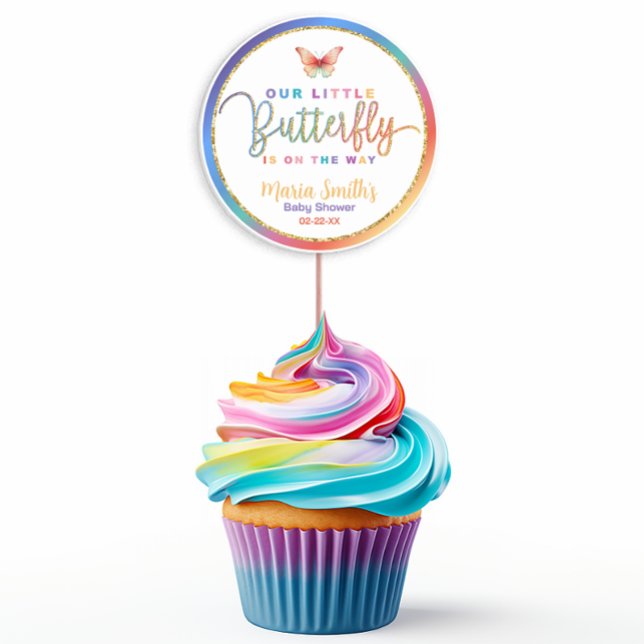 Butterfly Baby Shower Sticker – Rainbow Watercolor (Party Favor Sticker Example)